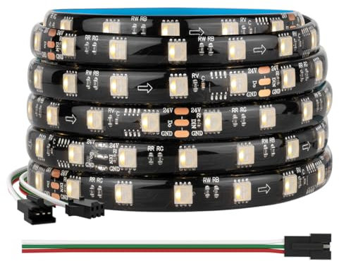 BTF-LIGHTING WS2814 4in1 RGBW Addressierbare LED Streifen RGB+Warmweiß 5050SMD+WS2814 RGB IC 5M 300LEDs DC24V PCB Schwarz IP65 Wasserdicht Traumfarbe für Heimdekoration DIY-Projekt