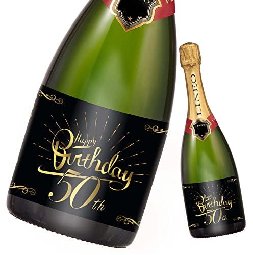 2 Stück Geburtstags-Flaschenetikett; Happy Birthday Etikett für Sekt- & Weinflaschen selbstklebend; Geburtstags-Geschenk für Männer & Frauen (14,8 x 10,5 cm) (50. Geburtstag)