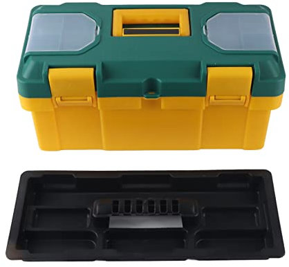 Hardware Werkzeugkiste KFZ Aufbewahrungsbox Elektriker Hardware Werkzeugkiste Aufbewahrung mit Herausnehmbarem Tablett Kleinteilekoffer Gelb Grün (17 Zoll)