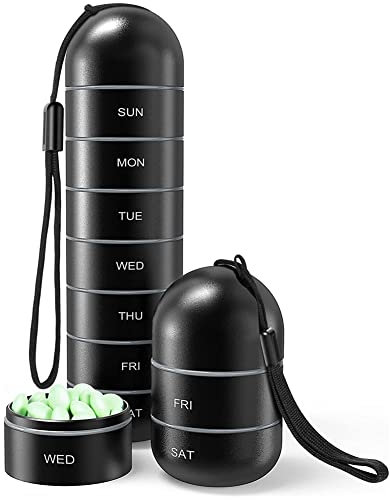 URFEDA Pillendose Schlüsselanhänger Aus Edelstahl, Wasserdicht 7 Tage Tablettenbox Medizin Pillendosen Mit 7 Teilbaren Fächer, Kleine Tablettendose Für Unterwegs, Outdoor, Reisen, Wandern, Camping
