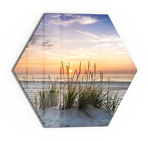 DEQORI Glasbild Echtglas | Motiv Sonnenuntergang am Strand | sechseckig einteilig 55x47,6 cm | schöne Dekoration | Wandbild für Wohnzimmer, Schlafzimmer, Flur & Küche | moderne Wanddeko