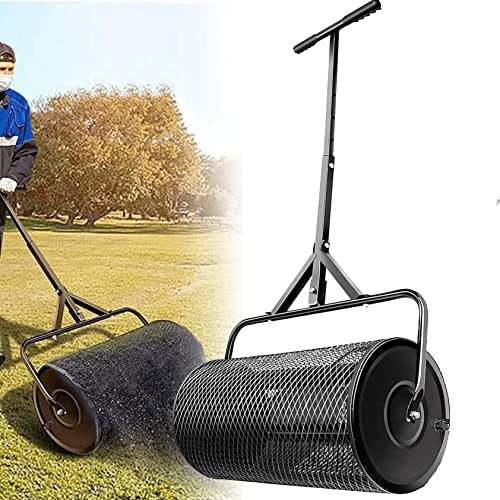 XDLYWUZIQ Kompost-Torfmoosstreuer, Robuster Metallgitterstreuer Mit Verstellbarem Griff, Top-Bodenstreuer Für Rasen- Und Gartenpflege, Miststreuer, Walze,Black