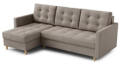 Ecksofa “DIVO” mit Schlaffunktion und Bettkasten - Sofa Bettsofa Couch L form 3 Sitzer Schlafsofa Schlafcouch - Eckcouch Möbel für Wohnzimmer 224 x 144 x 95 cm. Sofabett - Liegefläche: 202 x 140 cm