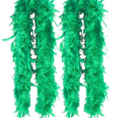2 Stück Flauschige Federboa zum Basteln, Federboa,Länge 200cm,Feder-Schal,Turkeyfeder Verkleidungszubehör,Halloween-Handwerk,Hochzeitsdekoration,Federstola Federschal Kostüm Karneval Mottoparty,Grün
