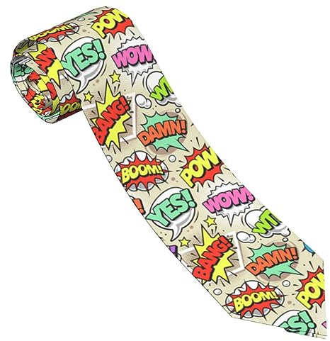 ZORIN Comic Pop Elements Krawatten für Herren, schmale Seidenkrawatte, 8 cm, für Hochzeit, Party, Business, Abschlussfeier, Schwarz , Einheitsgröße