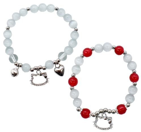 IQEPXTGO Heellokiitty Armbänder Mädchen Armbänder Charm Bead Armband Freundschaftsarmband Kreatives Geschenk 2pcs San-Rio Charm Armband Modeschmuck Katze Armbänder Geschenk für Mädchen
