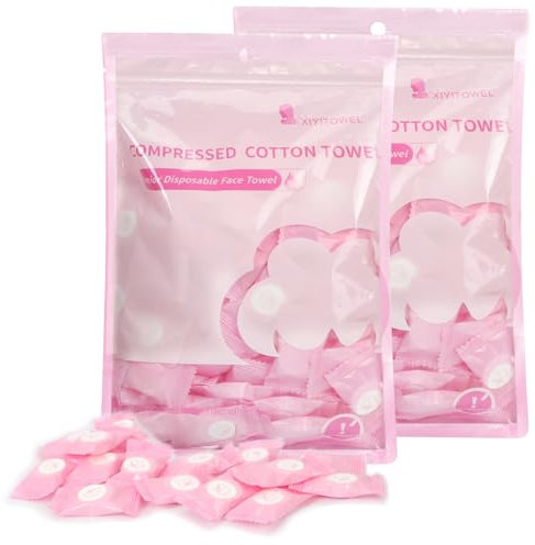 Skycase 200 Stück Komprimiertes Handtuch,Einweg Tragbarer Gesichtstuch,Mini Atmungsaktiv Gesichtstücher Tabletten,Baumwolle Handtücher,Reisehandtücher,Handtuc Hpillen für Reisen Camping Hotel,Rosa