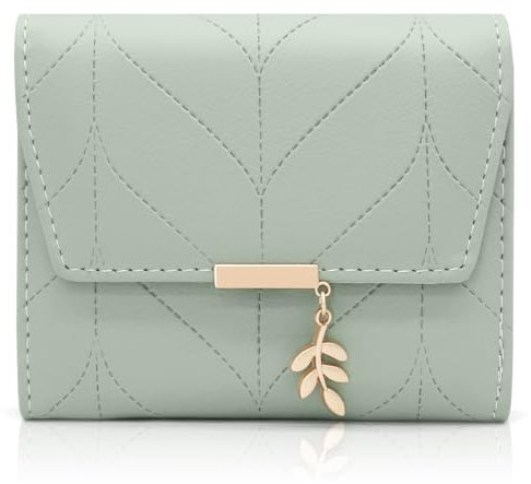 REETEE Damen Geldbeutel aus Weichem Veganem Leder Kleine Portemonnaie Damen mit Vielen Fächern, Mini Portmonee Damen mit Münzfach und Kartenfächer Frauen Geldbörs (A-grün)