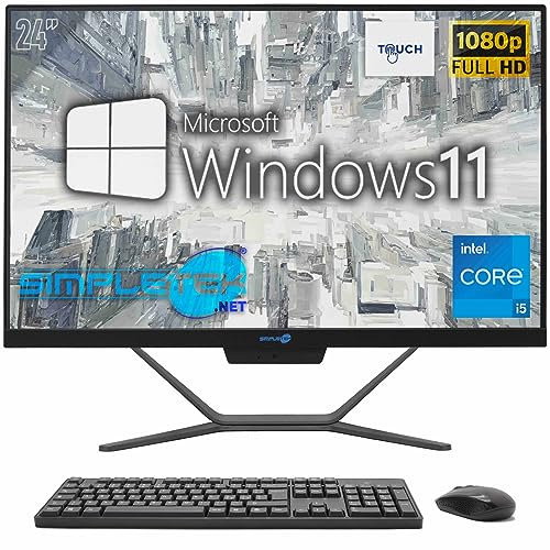 SIMPLETEK - PC All in One Touchscreen 24” | Core i5 | Windows 11 Pro | 4GB RAM SSD 240GB | Webcam 2K | Schermo Touchscreen