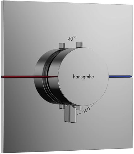 hansgrohe ShowerSelect Comfort E, termostato empotrado , grifo con botón de seguridad (SafetyStop) a 40 °C, termostato rectangular para ducha y bañera, mezclador para 3 funciones, cromo