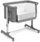 GYMAX 3-in-1 Baby Beside Crib, Height & Angle Adjustable Side Bassinet with Lockable Wheels and Carry Bag, Mesh Window Toddlers Bassinet Bed Playpen Nursery Center for Newborn (Light Grey)