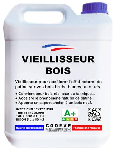 Vieillisseur Bois - Codeve Bois - 5 L - Intérieur/extérieur - Un Effet De Vieillissement Accéléré D'un Bois Brut, Blanc Ou Neuf.