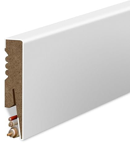 Plinthe en MDF lisse, longueur 207 cm, hauteur 8 cm, épaisseur 1,6 cm
