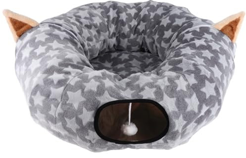 Gitohoni Tunnel per letto per gatti, base per albero di Natale, ciambella rotonda per gatti, grande, 2 in 1, tappetino morbido in peluche e tubo circolare pieghevole a forma di S, con cerniere