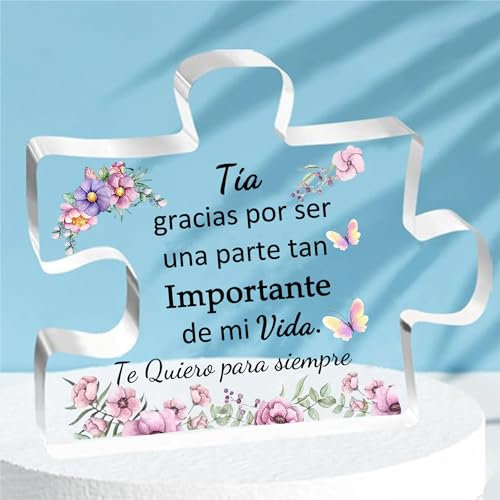 Tía Placa Acrílica Regalos Día de la Madre Cumpleaños Tía Mujer Escritorio Puzzle Signo Navidad Personalizado Titi Acción De Gracias Decoración del Hogar Lindo Diseño De Flores