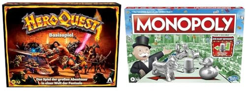 Avalon Hill HeroQuest Basisspiel & Monopoly Spiel, Familien-Brettspiel für 2 bis 6 Spieler, ab 8 Jahren für Kinder, mit 8 Spielfiguren