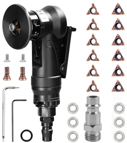 Mini Pneumatic Chamfering Machine, Portable Handheld 45 Degree Arc Air Beveling Machine with Replace Blades for Metal Trimming Chamfer Deburring (6 R Inserts + 6 C Inserts + 6 Bearing)