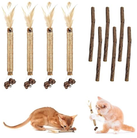 KARELLS Masticar Palos Gato, Palitos De Hierba Gatera, 4 Piezas Palitos Masticables Matatabi para Gatos, Palitos de Hierba Gatera para Gatos, Juguete para Masticar Gato, Palitos de Catnip para Gatos