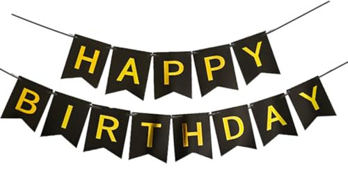 Happy Birthday Girlande, Schwarz Happy Birthday Banner, Girlande Geburtstag, Happy Birthday Deko, für Erwachsene und Kinder Geburtstag Party Dekoration