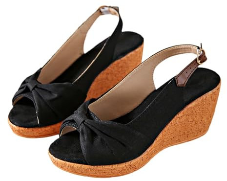 Keilsandalen Damen Elegant Sandaletten Fischmund Sandalen mit Spangenpumps Keilabsatz Hausschuhe Peep Toe High Heel Plattform Pantoletten Damensandalen Wedges Sommerschuhe Strandschuhe