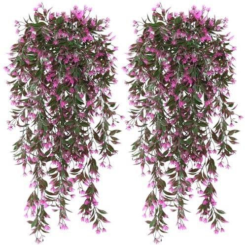 Dremisland 4 Stück Künstliche Pflanzen Hängend Lila Kunstblumen Fake Hängepflanzen Wie Echt Kunstpflanzen Hängend Outdoor Künstliche Blumen Hängeblumen Efeu für Haus Garten Balkon Büro Wanddekoration