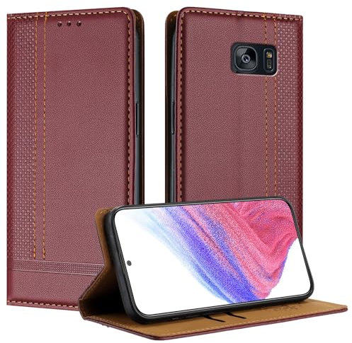 Mo-Beauty Handyhülle für Samsung Galaxy S7 Edge, PU Leder Flip Klappbare für Samsung S7 Edge mit Standfunktion Kartenfächer Magnet Hülle (Burgunder)