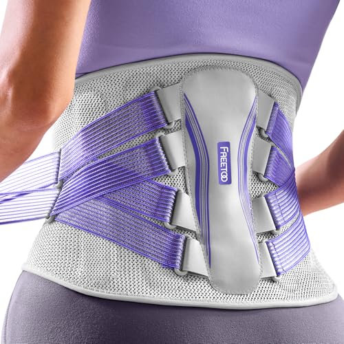 FREETOO Back Support Belt With Unmatched Knitted Breathable Mesh Lower Back Support For Women & Men With 5 Support Modules Ideal For Sciatica Pain Relief,Violets L Size