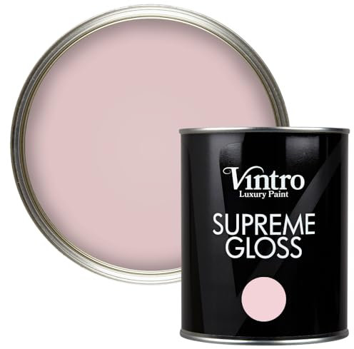 Vintro Paint | Gloss Paint | for Walls | Wood | Trim | Gloss Furniture Paint | Interior & Exterior Use. 1 Litre (Light Pink - Madame de Pompadour)
