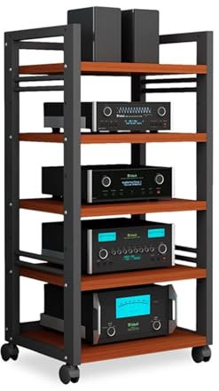 Audio Rack Hifi Regal 5-stufiges Stereo-Rack For Heimkino, Medienschrank Mit 360-Grad-Schwenkrädern, Verstellbare Regale, Audio-Komponentenständer, Moderner, Minimalistischer Medienständer For Das Woh