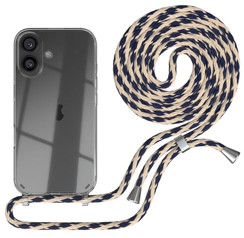 EAZY CASE Handykette kompatibel mit iPhone 16 Handyhülle mit Umhängeband, Handykordel mit Schutzhülle, Silikonhülle, Hülle mit Band, Stylische Kette für Smartphones, Taupe Camouflage - Clips Silber