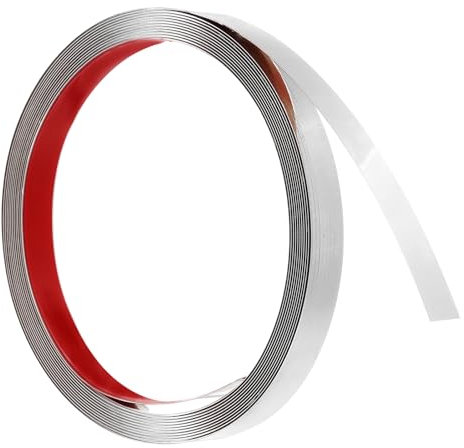 QUARKZMAN Baguette de Finition Murale, 16,4 Pieds x 0,59 Pouce en Acier Inoxydable, Bande de Finition Auto-Adhésive en Métal Métallisé à Effet Miroir pour Décoration DIY à la Maison, Argent