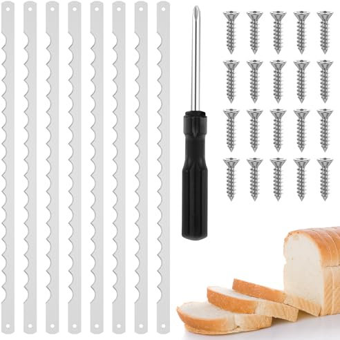 shaojian 8Pcs Bread Knife Replacement Blades 27.5cm Stainless Steel Serrated Bread Knife Blades with Screws and Screwdriver Rustproof Bread Cutter Blades for Wooden Bread Cutter