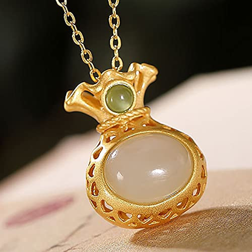 Feng Shui-Halskette, Sterling-Silber-Halskette mit Hetian-Jade-Amulett, Geldbeutel-Charm-Anhänger-Halskette, Urlaubsschmuck für Frauen, Goldkette, Halsreif, Talisman, zieht Reichtum und Glück an