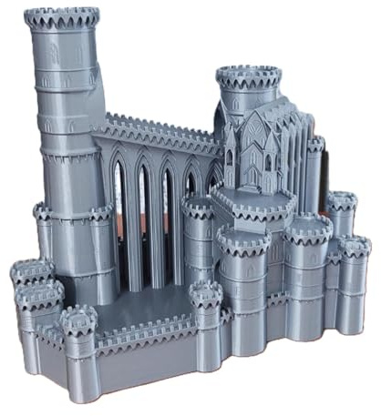 Großer Würfelturm und Tablett mit 2-Inlets, 3D-Druck Castle Statue DND Würfel Rolling Tower für Drachen und Dungeons D&D Tabletop RPG Spiele Silber Grau