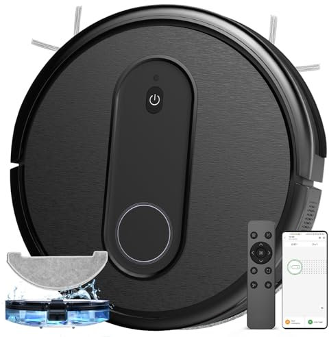 Vexilar Robot Aspirador y Fregasuelos,Potente Succión de 3000Pa,2-en-1,Autonomía 120 min,Robot Aspirador Múltiples Métodos de Control y Modos de Limpieza,Aspirador para Suelo Alfombra y Pelo, Negro