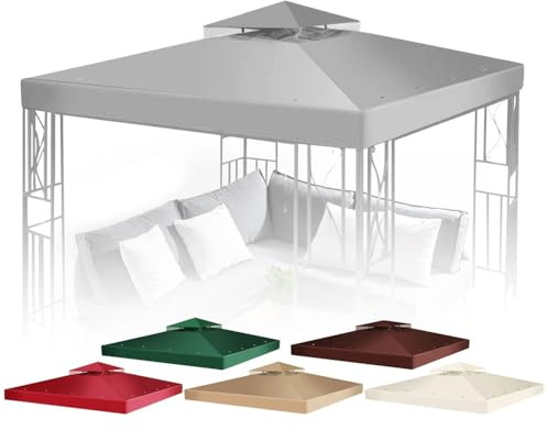 Flexzion Pavillon-Abdeckung, Ersatz-Baldachin, 3,6 m x 3,6 m, doppelstöckige Abdeckung, Ersatz mit UV30+, schmutzabweisend, wasserabweisend für Außenbereich, Sonnenschutz, Garten, Terrasse, Pavillon