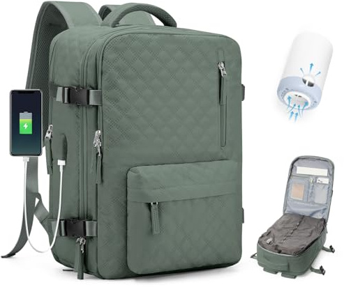 BJLFS Zaino Ryanair 40x30x20 Sottovuoto con Pompa Zaino da Viaggio Ryanair 40x20x25 Borse da Cabina per Wizzair Bagaglio a mano Easyjet 45x36x20 Sottovuoto Zaino Casual per Laptop 14 Pollici Verde