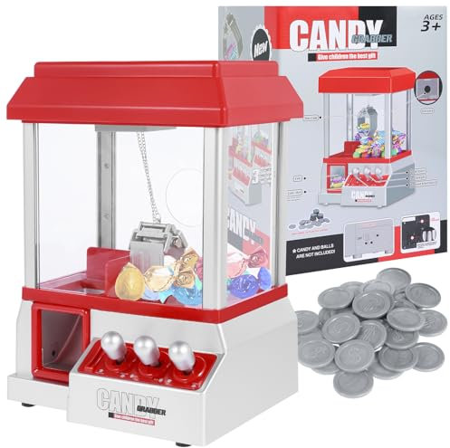 Foppla Claw Machine für Kinder Mini Candy Grabber -Maschine mit 24 Spielen Münze Elektronischer Preis Mini -Spielzeug -Spender Creative Claw Machine Arcade -Spiel für Party Game Jungen Mädchen(Rot)
