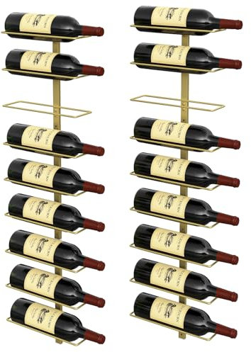 B4Life Gold Wine Rack and Holder Wall Mounted 18 Bottles, Metal Hanging Mount Racks for Wall, Wine Bottles for Bottles Storage Home Bar, Cellar and Kitchen, Dining Room (Gold, 18 Bottle)