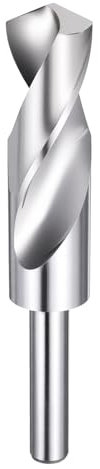 sourcing map Foret rond de 25 mm à tige réduite 4241 en acier rapide non revêtu (brillant), pointe standard à 118° pour plastique, bois, cuivre, aluminium, fer, métal souple moyen