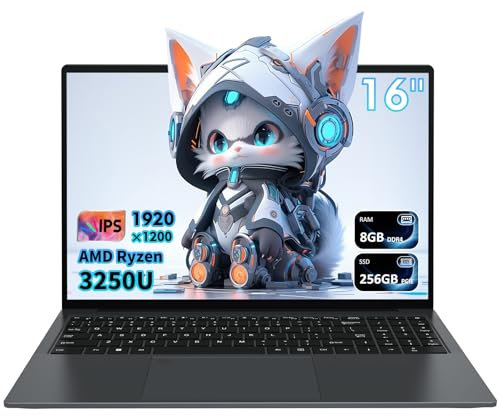 Pryloxen Ordinateur Portable 16 FHD Ultra-Fin - Processeur Ryzen 3 3250U 3.5 GHz | 8 Go DDR4 + 256 Go SSD | Écran IPS 1920x1200 | Clavier Rétroéclairé | WiFi 5G | Design Léger 1,68 kg
