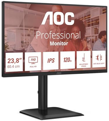 AOC 24E4U 24 Inch FHD Monitor, 120Hz, IPS, 1ms MPRT, Adaptive Sync, HDR Mode, Height Adjustment (1920x1080,HDMI 1x 1.4,DP 1x 1.2, USB Hub) Black