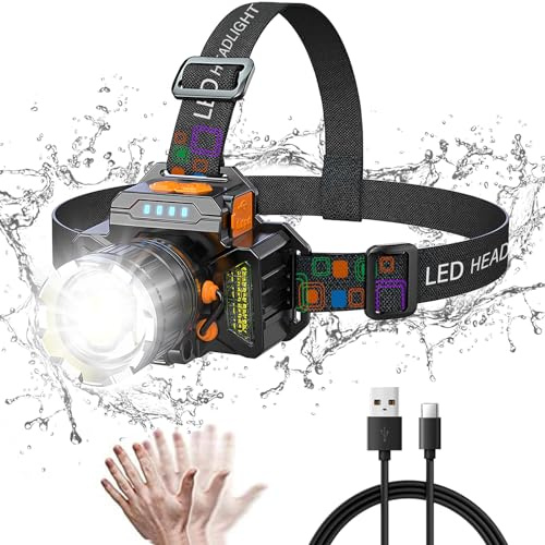 Torcia Frontale USB Ricaricabile lampada testa LED con 7 Modalità luce per testa IPX4 Impermeabile Regolabile per Corsa,Campeggio,Ciclismo Luce Lampada Frontale Ricaricabile [Sensore di Movimento]