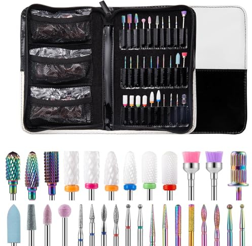 30Pcs Nail Drill Bits Set With Storage Bag Cuticle Electric File And Ceramic Acrylic Gel Bits Kits Nail Bit