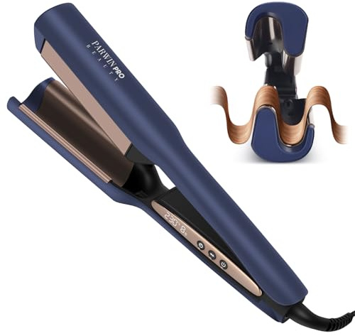 Meerjungfrauen Deep Waves Welleneisen 25 mm, 2Fässer Beach Waves Lockenstab | PARWIN PRO BEAUTY, 3 Timer-Stufen (6/8/10 s) & LED-Anzeige, 4 Temperaturstufen, 350 g Leichtgewicht (Preußischblau)
