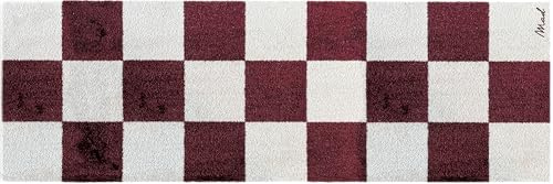 Mad about Mats Fußmatte für Innen, Karo Design, grob Kariertes Muster in rot, geeignet als Türvorleger, Küchenteppich Badvorleger, passender Läufer Feldermuster, rutschfest & waschbar 50 x 150 cm