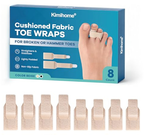 Corrector dedo martillo para unisex - 8 Pcs Separadores de dedos de los pies - Vendajes reutilizables de tela para dedos rotos Férulas para dedos doblados, curvados, torcidos y en garra (4L+4S, beige)
