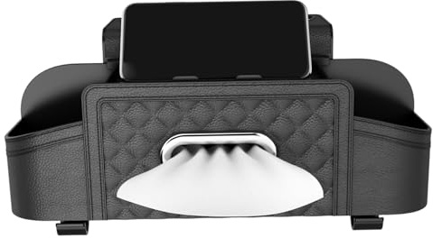 Backseat Organizer 2 Cup Holders with Tissue Box and Hooks, Heavy Duty Car Back Seat Storage for Drinks Snacks and Travel Essentials