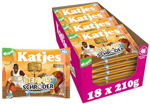 Katjes Dennis Schröder Fruchtgummi Vorratspack – Vegan, Halal, 18 x 210g | Vegane & Halal Fruchtgummi All-Star Edition, fruchtiger Mix in unterschiedlichen Geschmacksrichtungen