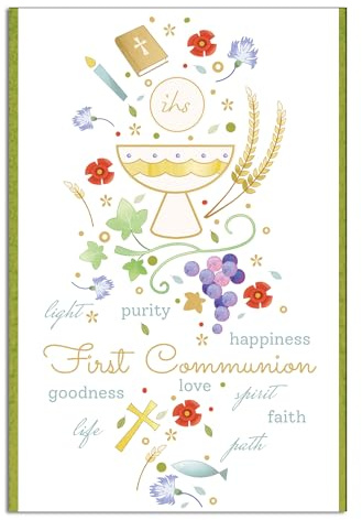 arkamii Carte de vœux pour première communion avec porte-monnaie, blanche, design religieux, 17 x 12 cm (USC01)